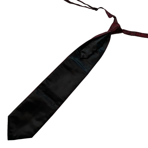 Pronto Uomo Formal Tie Set Pre-Tied Adjustable Burgundy Paisley and Black - Picture 7 of 14